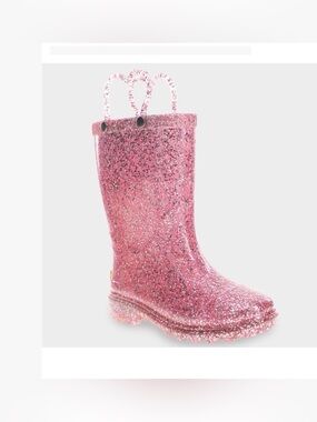 NWOT-Western Chief Pink Glitter Kids Rain Boot with Pull Handles